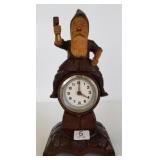 Antique carved gnome figural desk clock - 9 1/2"H