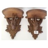 2 Black Forest carved antelope ? wall brackets -