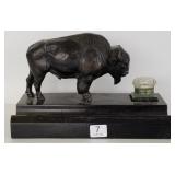Antique Black Forest carved bison figural inkwell