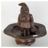 Swiss carved gnome figural nutcracker with nut -
