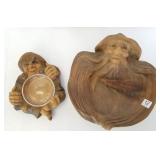 2 carved figural bowls - one signed B.K. - larger