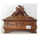 Antique Black Forest carved bird jewelry box w/