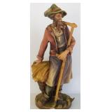 Signed 22" tall carved wood Swiss farmer figure