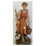 21 1/2" tall carved wood Swiss girl w/ goose