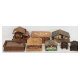 Eight Swiss chalet music boxes (some not working)