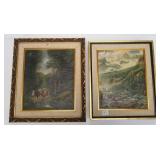 Two framed oil paintings - cows & Swiss Alps 12" x