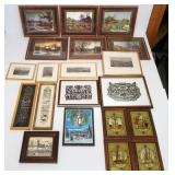 20 small framed paper cut-outs, needlework ,etc.