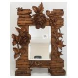 Black Forest carved dresser top mirror 9" x 14"