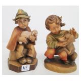 2 Anri (?) wood carvings - children with pets -