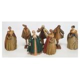 7 Anri carved figures - Elizabethan Dress - 6"