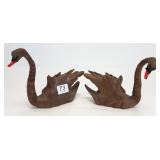 2 Black Forest 8" carved swans with articulated