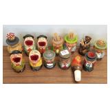 13 carved novelty match & tooth pick holders, etc.