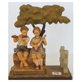 Anri carved wood 2 piece set - children on bench