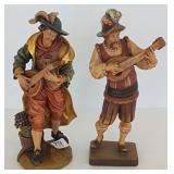 2 Detert 10" carved wood musician figures