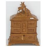 Black Forest carved folding jewelry box with key