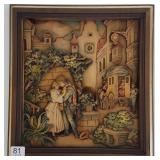 Anri Carl Spitzweg carved wood plaque 11" x 12"