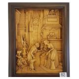 Anri Carl Spitzweg carved wood plaque 9" x 12"