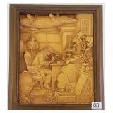 Anri Carl Spitzweg carved wood plaque 10" x 12"