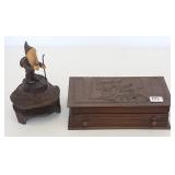 2 carved Black Forest inkwells 8 1/2" x 5"