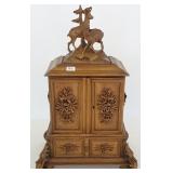 Black Forest carved jewelry box with Roebuck