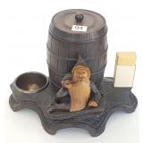 Black Forest carved troll humidor smoke set - 11"