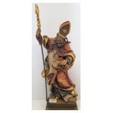Swiss carved wood decorated figure Bishop 13"