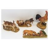 4 carved animal figures W.H. Detert, etc. 7"