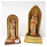 2 carved wood Blessed Virgin figures 10" tallest