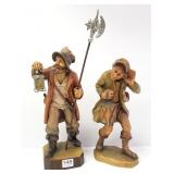 2 Swiss carved wooden figures - men with lanterns
