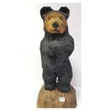 Saunder signed carved wood bear figure - 18" high