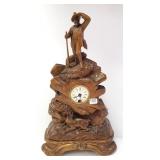 Antique Black Forest carved wood clock - hunt