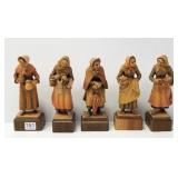 5 Swiss carved lady figures Dobin, etc. - 7 1/4"H
