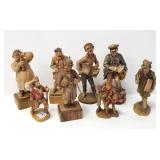 8 Swiss, etc. carved wood character figures - 8"