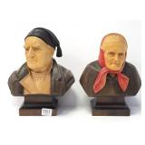 Pair of Hans Huboler-Wyss carved wood bust