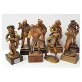 8 Swiss, etc. wood carved character figures -