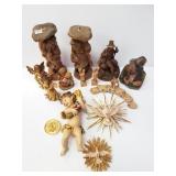 Group including 4 wood carved figures, pair of