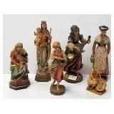 6 carved wood female figures - Detert, etc.