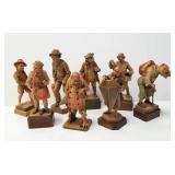 8 carved Swiss figures - hunter, fisherman, kite