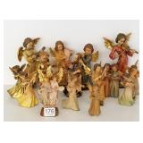 16 carved wood angel figures - tallest 6 1/2"