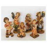 6 Swiss wood carved child figures including Jobin