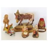 6 wood carved Christmas figures including Anri -