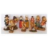 9 Swiss, etc. carved wood figures including