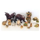 Group of carved wood animal figures including