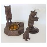 3 small Black Forest carved bear figures - 6"