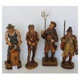 4 Swiss carved figures of men - 10" tallest