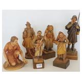 6 Anri, etc. carved wood figures - 9" tallest