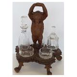 Antique Black Forest carved bear motif cruet set