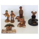 6 vintage novelty carved wood figures -nutcracker,