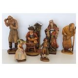 6 carved wood figures - 1 signed Staffler -