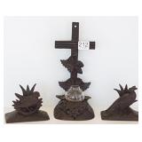 3 piece antique Black Forest inkwell set